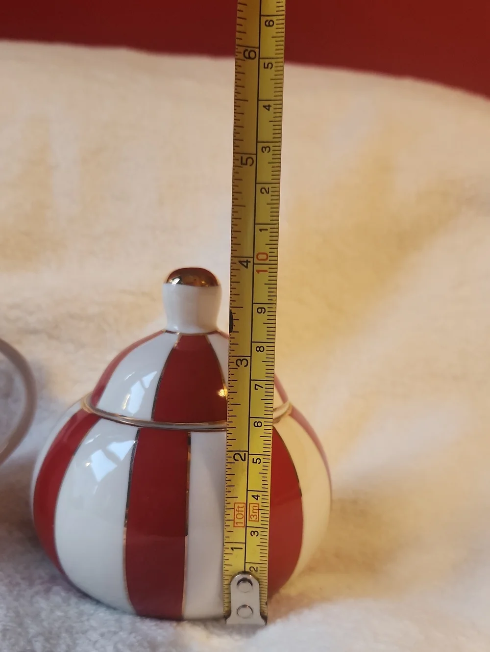 Grace Teawear, Fine Porcelain, Red and White Striped Creamer and Sugar Set